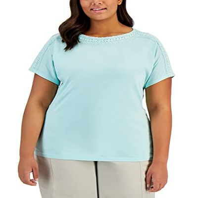 Karen S Plus Size Crochet Trim Top Aqua Ice 3X