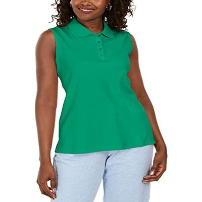 Karen S Petite Sleeveless Polo Shirt Green Verde PXS