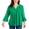 Charter CIub Petite Double Ruffle Textured Pintuck Top Bright Myrtle PXL Green view 1
