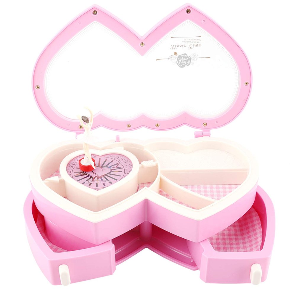 LYBLY Heart Shape Musical Jewelry Box, Musical Jewelry Box for Girls Musical Jewelry Storage Box with Dancing Girl for Birthday Christmas/493 (Color : Pink)