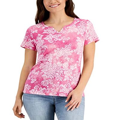 Karen S Denim Mask Split Neck Top Berry Ice XS