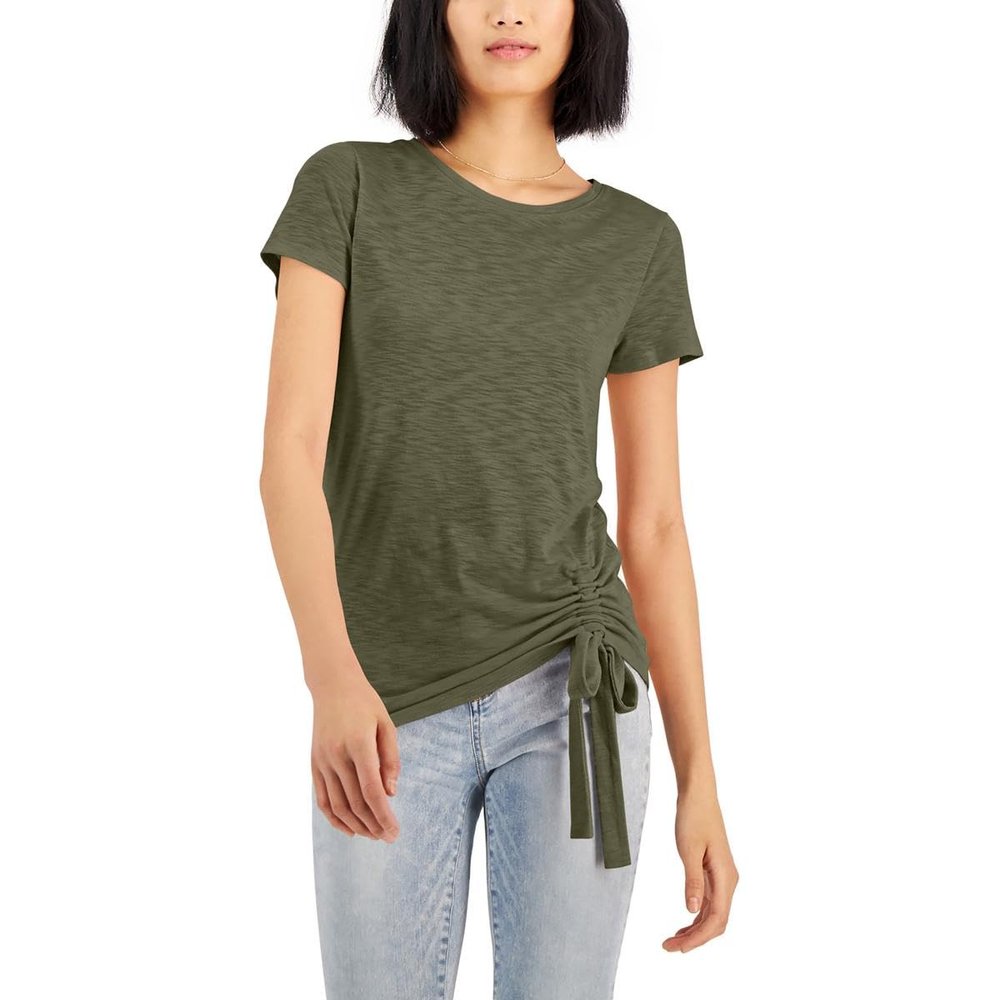 INC Womens Petites Crewneck Cap Sleeve Pullover Top Green PP