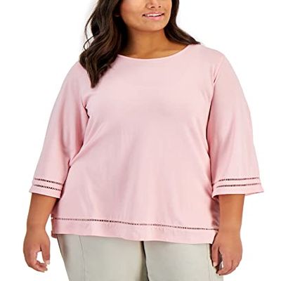 Karen S Plus Size Ladder Trim Top Boca Blush 2X