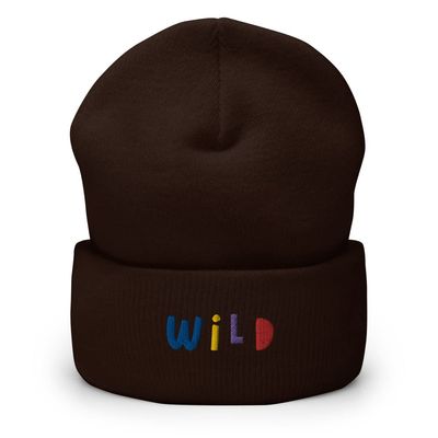Baddie Wild Embroidered Cuffed Beanie Brown