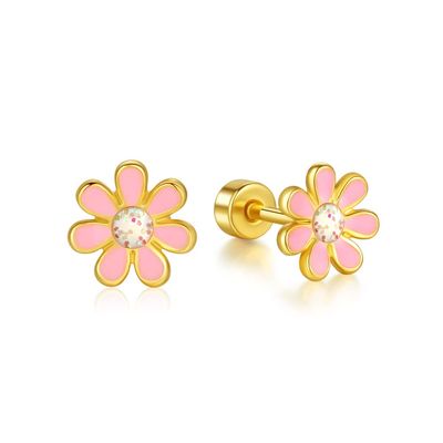 Onnzin Titanium Daisy Flower Earrings,Hypoallergenic Earrings for Sensitive Ears,Pure Titanium Implant Grade Stud Screw Back Girls Women Teen 7mm