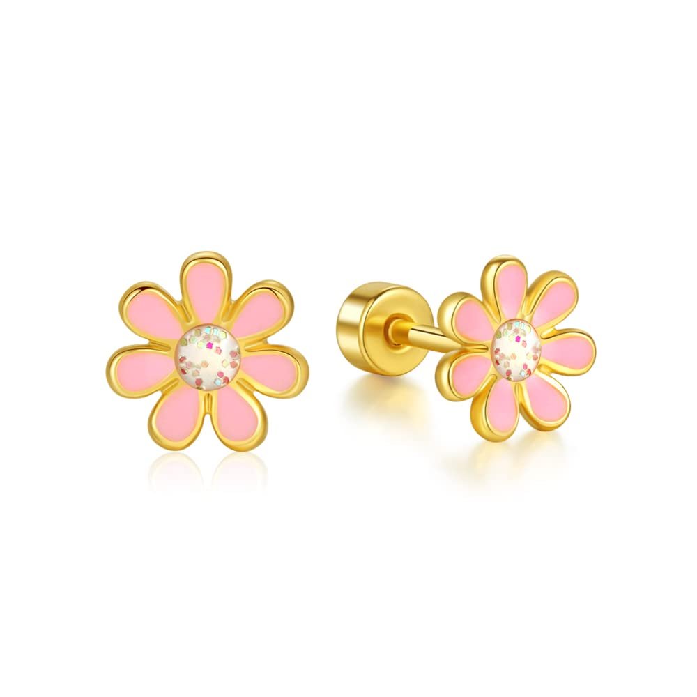 Onnzin Titanium Daisy Flower Earrings,Hypoallergenic Earrings for Sensitive Ears,Pure Titanium Implant Grade Stud Screw Back Girls Women Teen 7mm