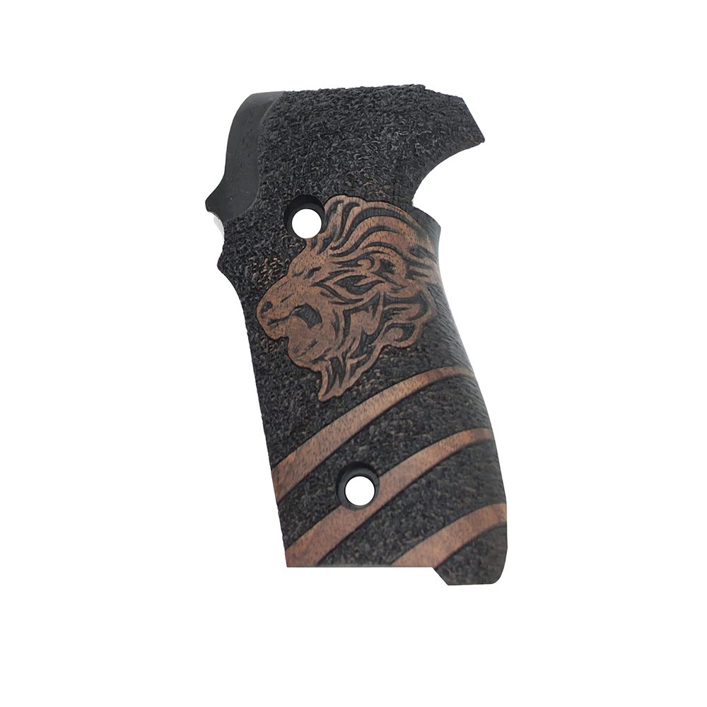 Tactical Mak Grips P 228/P 229 Grip Black Gun Grips Natural Wood Grip 3D Texture with German Silver Carving Perfect for Your Holster Weapon Speed and Accuracy and Design (P228/P229 V25)