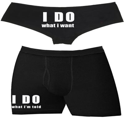 His I Do What I'm Told Matching Couples Underwear Black Large