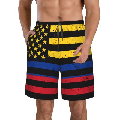 Colombian Flag Men's Swim Trunks Quick Dry with Mesh Lining Beach Shorts Bathing Suit Swimwear 3X-Large