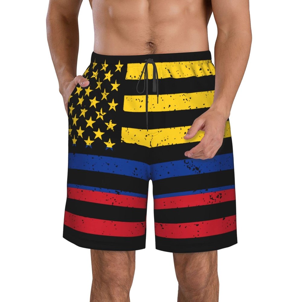 Colombian Flag Men's Swim Trunks Quick Dry with Mesh Lining Beach Shorts Bathing Suit Swimwear 3X-Large