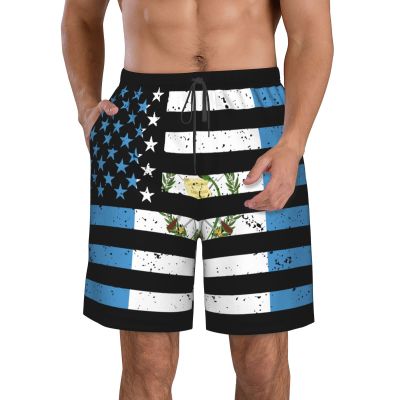 Guatemala Flag Men's Swim Trunks Quick Dry with Mesh Lining Beach Shorts Bathing Suit Swimwear 3X-Large