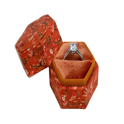 Beatrix & Luca Printed Fabric Velvet Ring Box for Wedding Ceremony, Proposal, Engagement, Bridal (Copper Floral Single Ring)