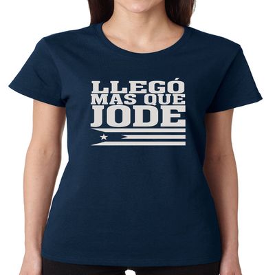 Llego Mas Que Jode Bandera Puerto Rico Map and Flag Women's T Shirt (2XL, Navy Blue)