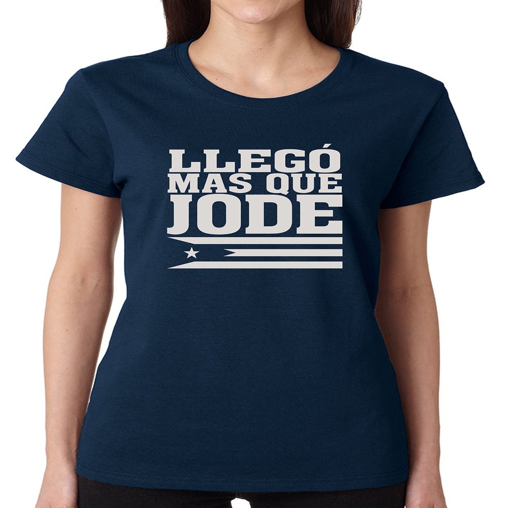 Llego Mas Que Jode Bandera Puerto Rico Map and Flag Women's T Shirt (2XL, Navy Blue)