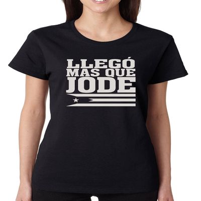 Llego Mas Que Jode Bandera Puerto Rico Map and Flag Women's T Shirt (2XL, Black)