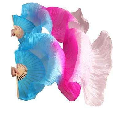 Kiioouu Imitation Silk 1 Pair Handmade Dyed Silk Belly Dance Fans Dance Props Long Fans