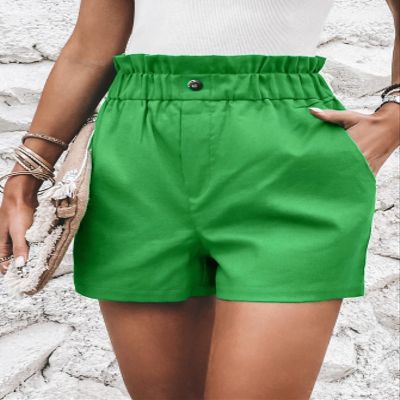 AKIOLOAS Women's Shorts Paperbag Waist Slant Pocket Shorts Women's Shorts Shorts for Women (Color : Green, Size : Small)