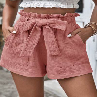 AKIOLOAS Women's Shorts Paper Bag Waist Belted Shorts Women's Shorts Shorts for Women (Color : Dusty Pink, Size : Large)