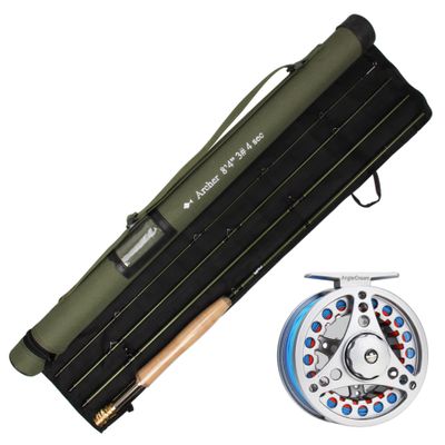 AnglerDream 8'4'' 3WT Fly Rod Kit Fly Fishing Rod 4 Section 3WT with Silver Reel and Blue Line Fly Fishing Combo