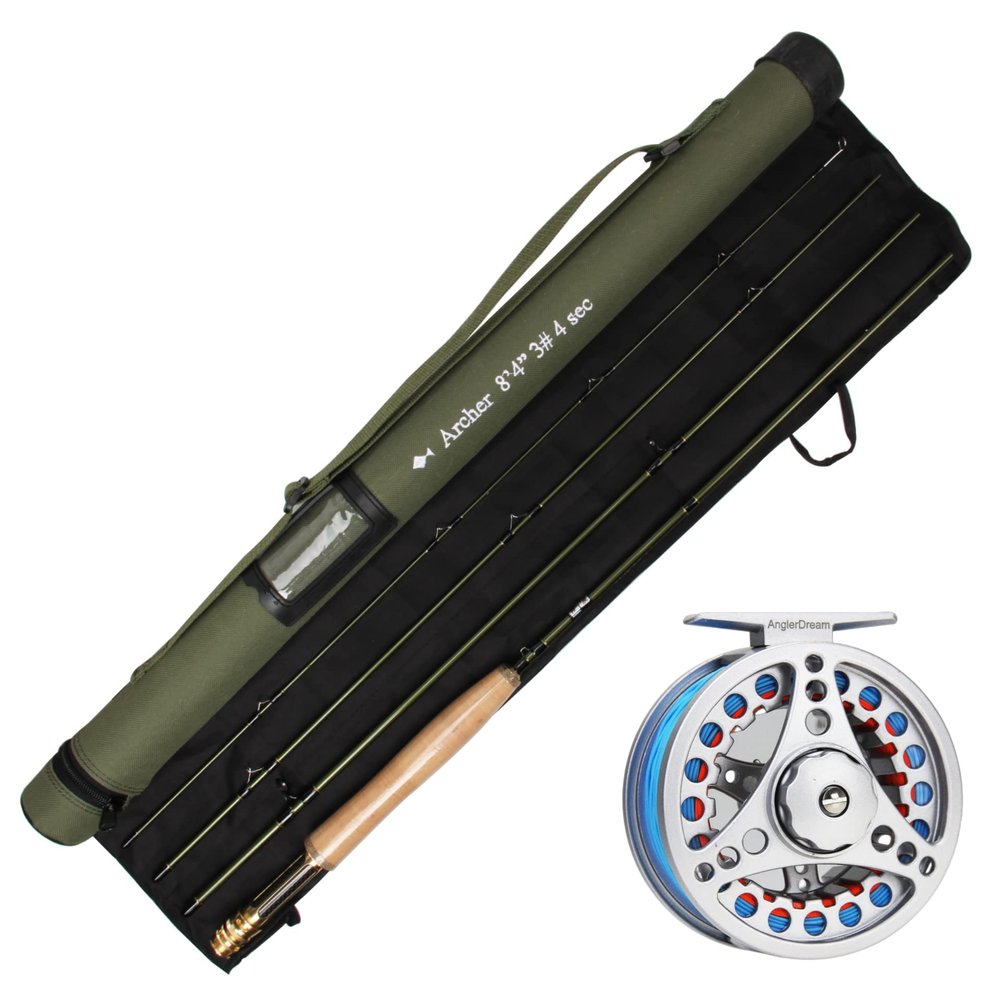 AnglerDream 8'4'' 3WT Fly Rod Kit Fly Fishing Rod 4 Section 3WT with Silver Reel and Blue Line Fly Fishing Combo