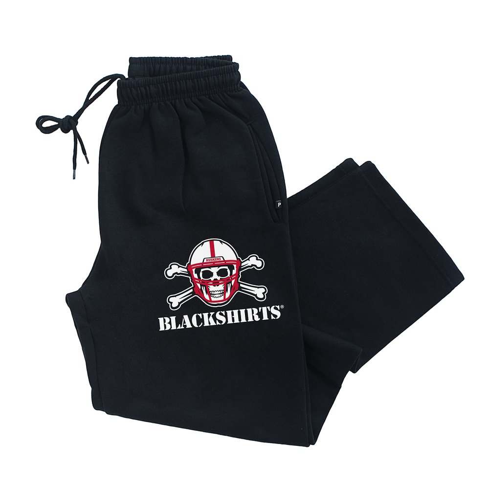 CornBorn Nebraska Huskers Jogger - Premium Fleece New Official Blackshirts Logo - Black - 2X