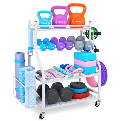 NBTORCH Dumbbell Rack - Weight Rack for Dumbbells, Home Gym Storage Rack for Yoga Mat, Dumbbells and Kettlebells, All in One Workout Equipment Storage with Caster Wheels (Hold Up to 450 Lbs)
