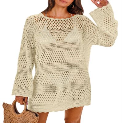 ANRABESS Women Swimsuit Crochet Swim Cover Up 2026 Summer Bathing Suit Swimwear Mesh Knit Beach Dress Vacation Outfits Beige XX-Large