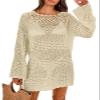 ANRABESS Women Swimsuit Crochet Swim Cover Up 2026 Summer Bathing Suit Swimwear Mesh Knit Beach Dress Vacation Outfits Beige XX-Large view 1