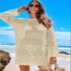 ANRABESS Women Swimsuit Crochet Swim Cover Up 2026 Summer Bathing Suit Swimwear Mesh Knit Beach Dress Vacation Outfits Beige XX-Large view 2