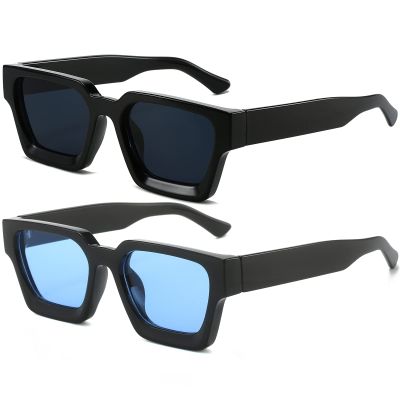 AIEYEZO Square Sunglasses for Women Men Square Thick Frame Sun Glasses Simple Designer Style Shades (Black/Grey + Black/Blue)