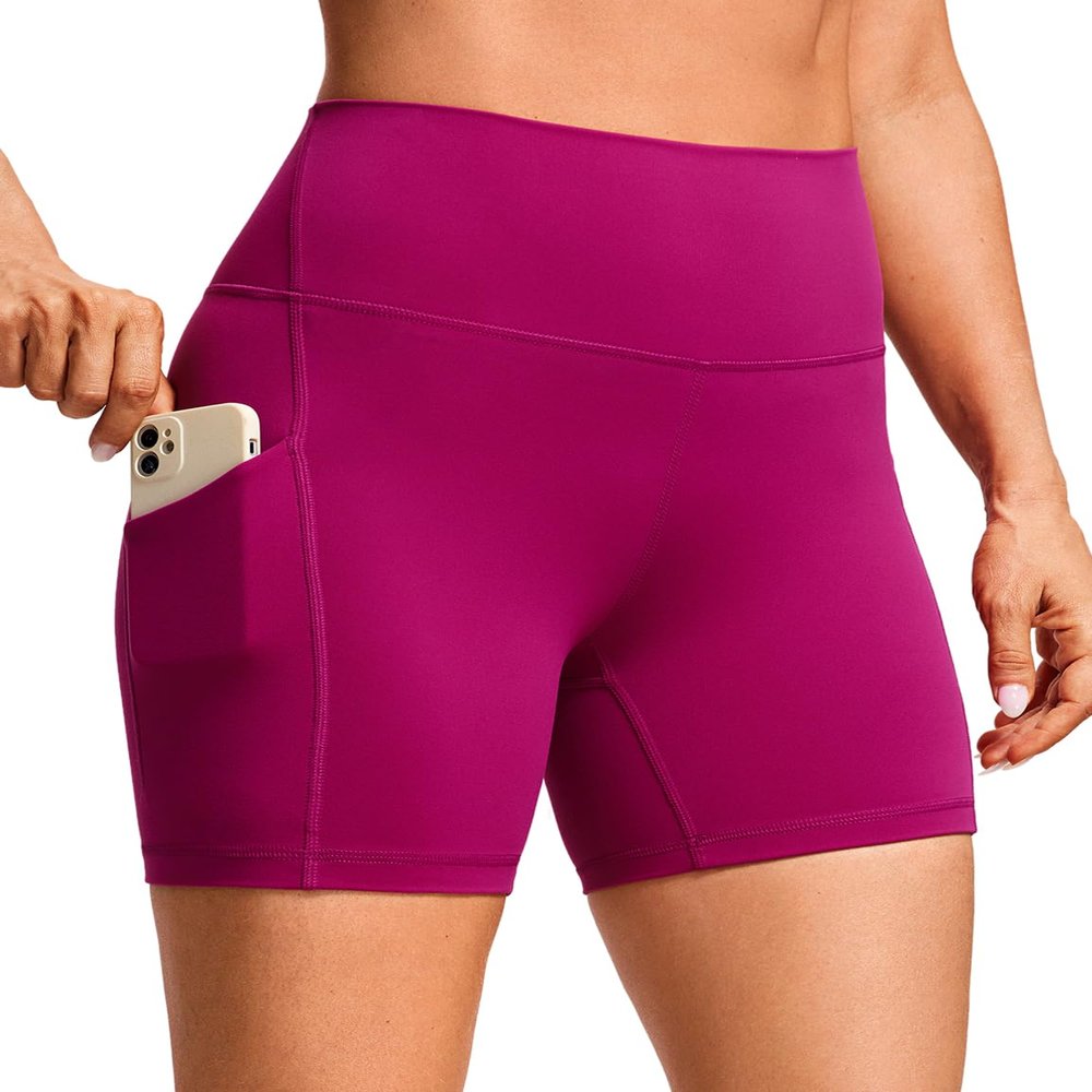 CRZ YOGA Butterluxe Biker Shorts Pockets 5" - High Waisted Volleyball Workout Athletic Yoga Womens Magenta Purple Medium