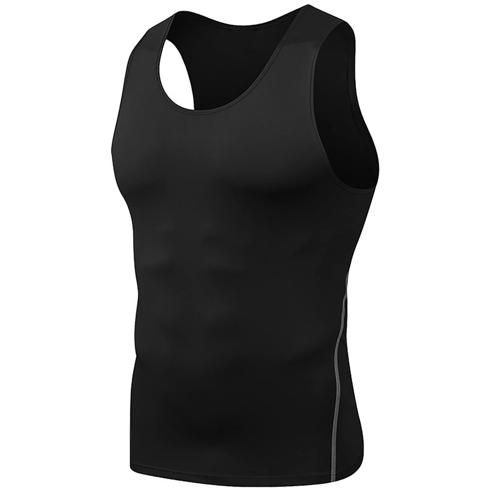 Ymosrh Workout Men, Under Shirt for Men Sleeveless Shirts Tank Undershirts Big and Tall Mens Quick Drying Compression Shirt Slimming Body Shaper Vest Workout Tank Tops Abs Abdomen Tank (3XL, Black-2)