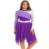 JEEYJOO JEYPINMI Women's Praise Liturgical Dance Dress High Low Chiffon Worship Metallic Color Block Costume Chiffon_Purple XX-Large view 1