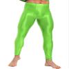 Vxuxlje Men's Oil Glossy Compression Pants Leggings Shiny Stretchy Workout Sports Tights Trousers Fluorescent Green XX-Large view 1
