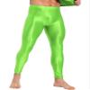 Vxuxlje Men's Oil Glossy Compression Pants Leggings Shiny Stretchy Workout Sports Tights Trousers Fluorescent Green XX-Large view 2