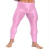 Hularka Men's Oil Shiny Compression Pants Nylon Stretchy Smooth Gym Workout Leggings Tights Pink Large view 1