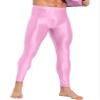 Hularka Men's Oil Shiny Compression Pants Nylon Stretchy Smooth Gym Workout Leggings Tights Pink Large view 2