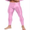 Hularka Men's Oil Shiny Compression Pants Nylon Stretchy Smooth Gym Workout Leggings Tights Pink Large view 3