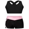 dPois Kids Girls 2 Pieces Dance Outfit Gymnastics Crop Tank Sleeveless Shiny Tops Sport Bra and Shorts Set Tracksuit Black&Pink 4 Years view 1