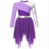 JEEYJOO JEYPINMI Women's Praise Liturgical Dance Dress High Low Chiffon Worship Metallic Color Block Costume Chiffon_Purple Large view 3
