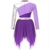 JEEYJOO JEYPINMI Women's Praise Liturgical Dance Dress High Low Chiffon Worship Metallic Color Block Costume Chiffon_Purple Large view 4