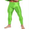 Hularka Men's Oil Shiny Compression Pants Nylon Stretchy Smooth Gym Workout Leggings Tights Fluorescent Green X-Large view 3