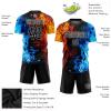 Customized Fire Soccer Team Jersey, Personalized Blue and Yellow Football Practice Shirts, Design Your Cool Top Shorts Set with Printed Name Number, Novelty Flame Sport Fan Mens Boys Club Jerseys view 3
