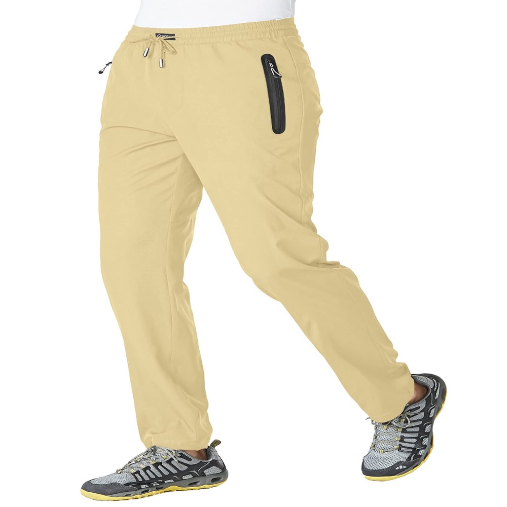 BASUDAM Men's Athletic Pants Thin Lightweight Quick Dry Zipper Pockets Outdoor Sports Pants for Running Jogging Hiking Light Khaki XL