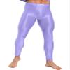 Vxuxlje Men's Oil Glossy Compression Pants Leggings Shiny Stretchy Workout Sports Tights Trousers Light Purple X-Large view 1