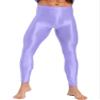 Vxuxlje Men's Oil Glossy Compression Pants Leggings Shiny Stretchy Workout Sports Tights Trousers Light Purple X-Large view 4