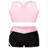 dPois Kids Girls 2 Pieces Dance Outfit Gymnastics Crop Tank Sleeveless Shiny Tops Sport Bra and Shorts Set Tracksuit Pink 12 Years view 1