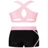 dPois Kids Girls 2 Pieces Dance Outfit Gymnastics Crop Tank Sleeveless Shiny Tops Sport Bra and Shorts Set Tracksuit Pink 12 Years view 2