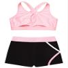 dPois Kids Girls 2 Pieces Dance Outfit Gymnastics Crop Tank Sleeveless Shiny Tops Sport Bra and Shorts Set Tracksuit Pink 12 Years view 4