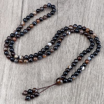 108 Natural Stone Agate Black Onyx Beads Bracelet Necklace Men Necklace Women Malachite,Black Striped